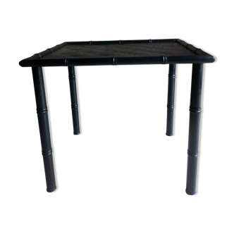Wood and black bamboo side table
