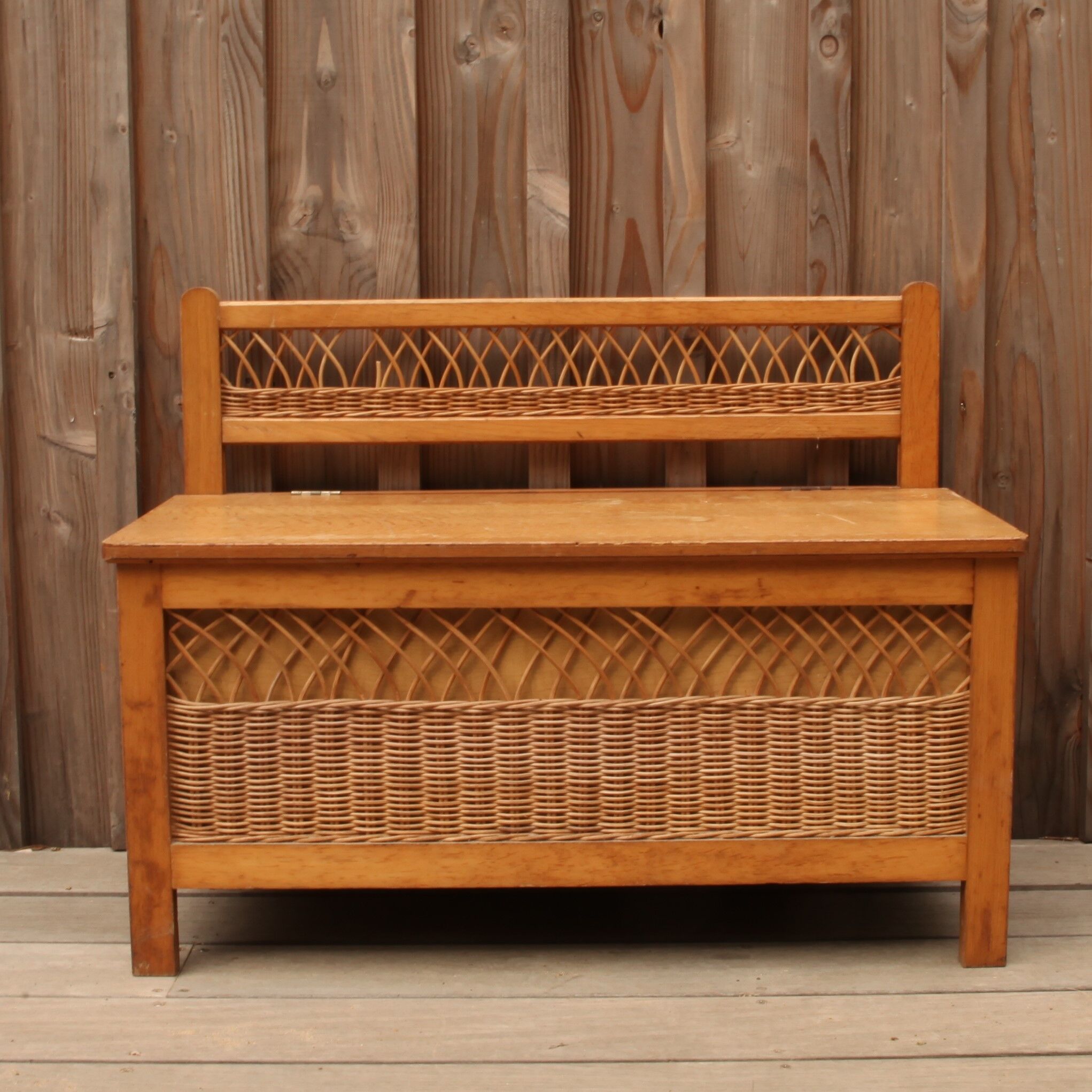 Rattan and wood bench chest
