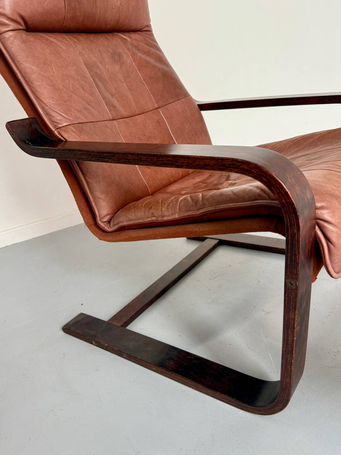 Yngve Ekström 70 Scandinavian design armchair with leather and wood ottoman