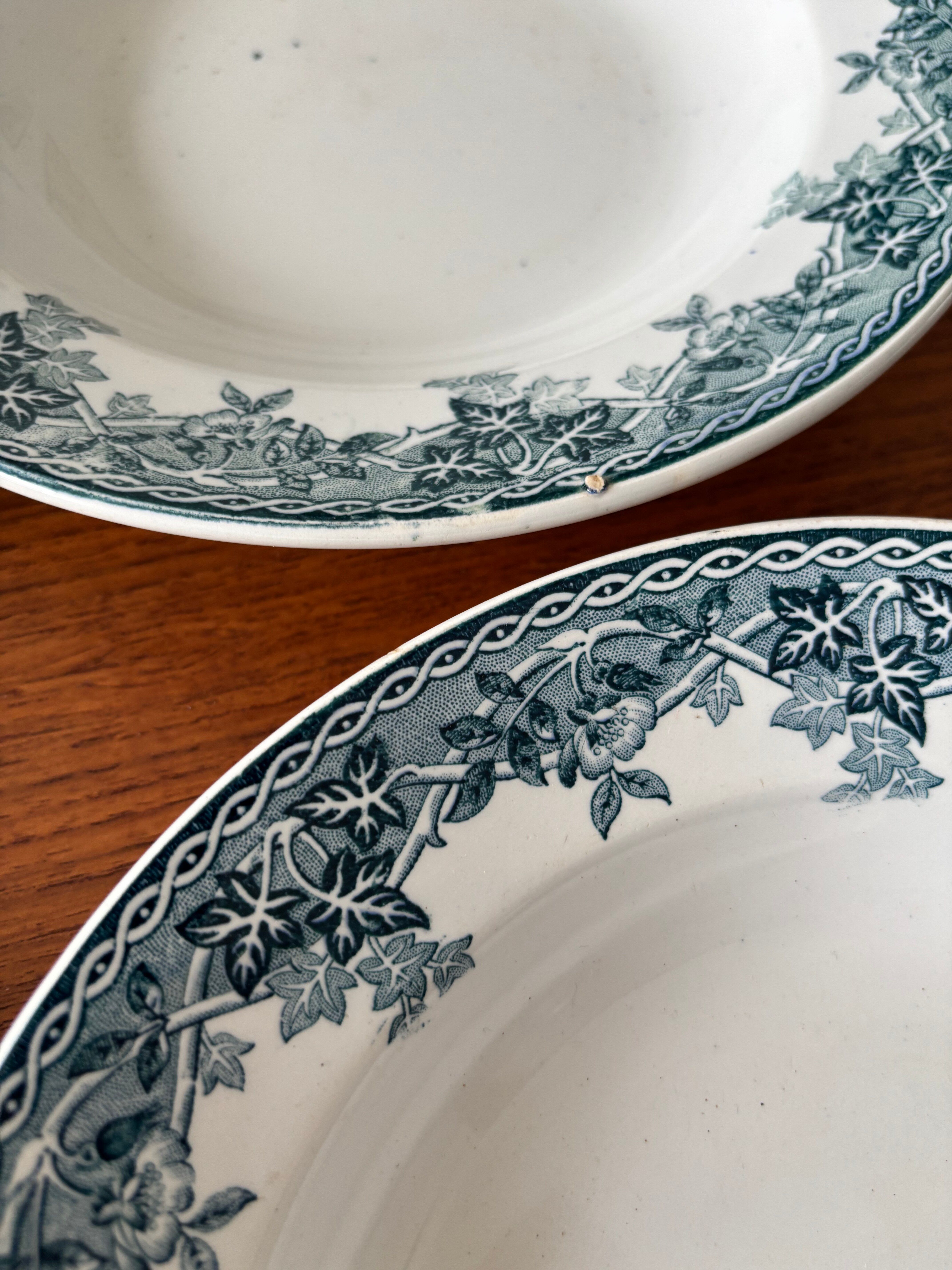 Set of 4 blue deep plates Terre de Fer Moulin des Loups summer