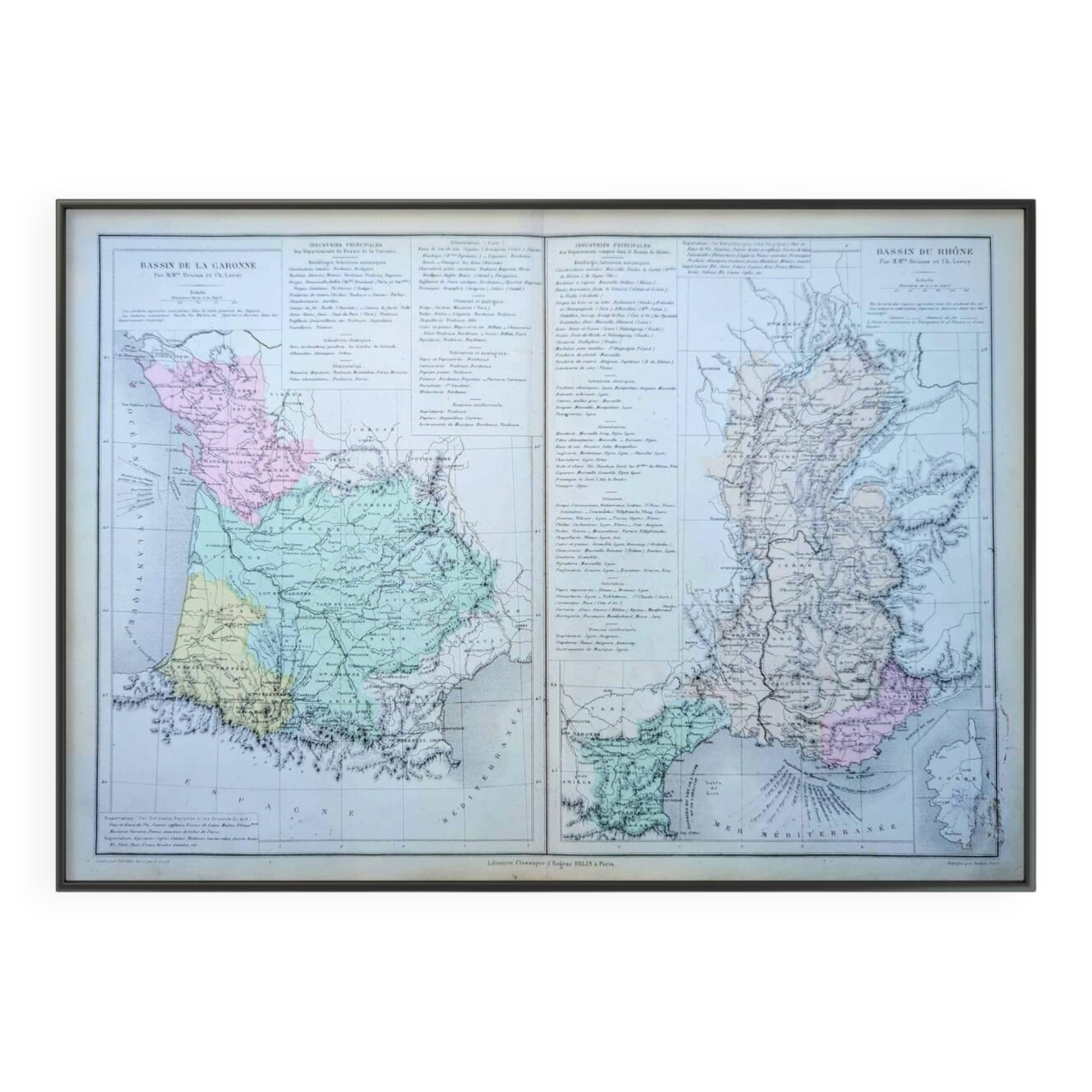 Rhône and Garonne, original map printed in 1879.