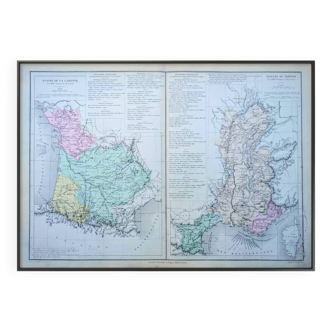 Rhône and Garonne, original map printed in 1879.