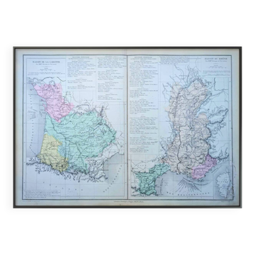 Rhône and Garonne, original map printed in 1879.