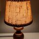 Bedside lamp wooden foot, clip jute lampshade, seventies