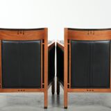 Set of 2 black leather Art Deco design armchairs in good condition