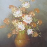 Huile sur toile encadrée bouquet de fleurs