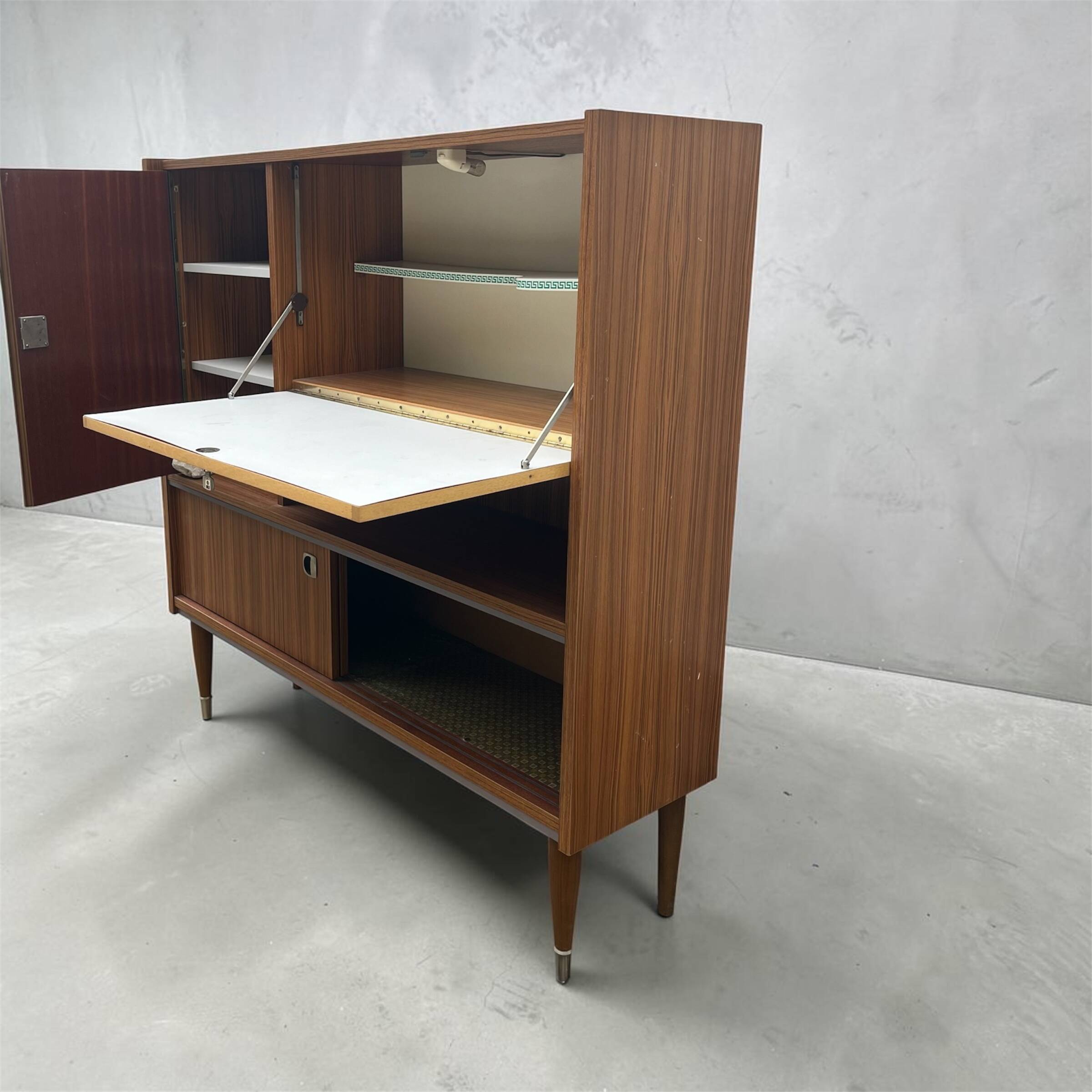 Vintage Scandinavian high buffet in Zebrano.