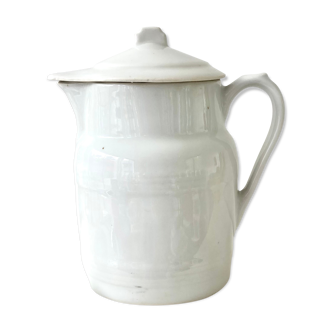 Pichet couvert porcelaine à feu Grigny XIXème estampillé P.Précieux