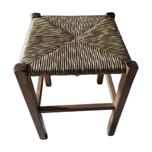 Tabouret bois massif assise paille