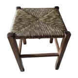 Tabouret bois massif assise paille pieds patiné dp 0922131