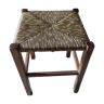 Stool solid wood seat straw feet patinated dp 0922131