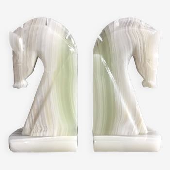 Pair of onyx horse head bookends