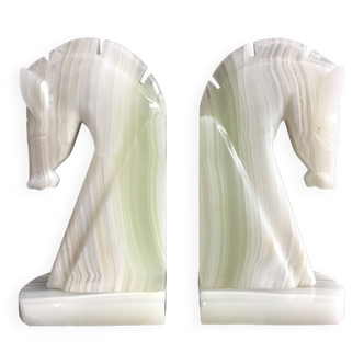 Pair of onyx horse head bookends