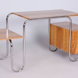 Restored bauhaus writing desk, by andré lurcat, walnut, new polish, czech, 1930s