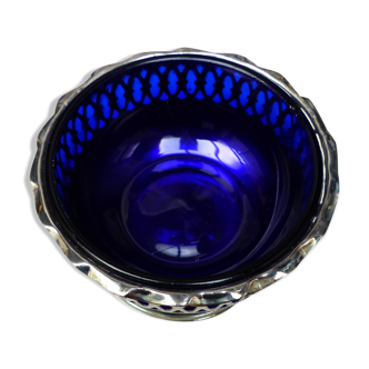Silver metal and English blue glass cup or pocket