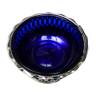 Coupe ou vide-poche en métal argenté et verre bleu anglais