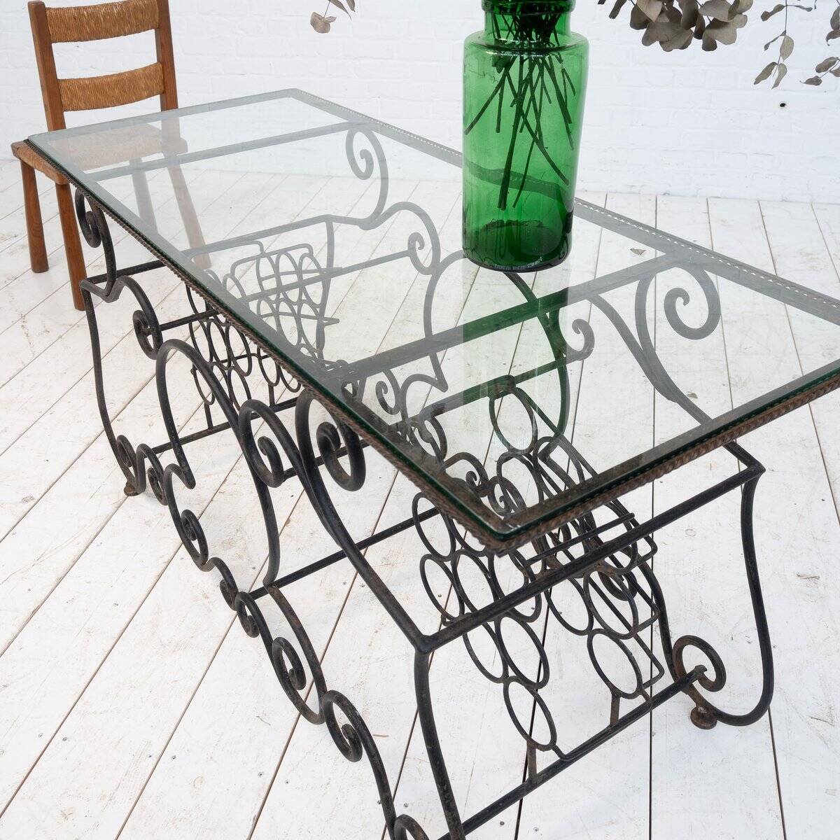 Provençal Wrought Iron and Glass Console Table, 1950