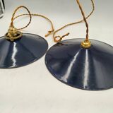 Blue enameled sheet metal pendant lights
