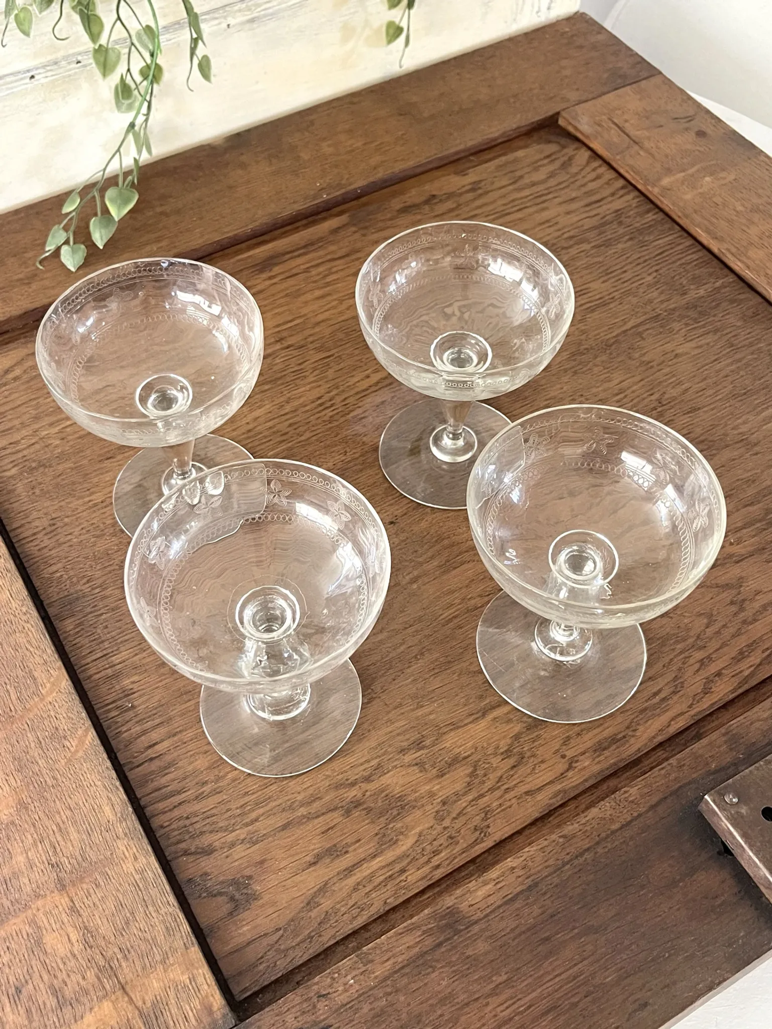 Champagne coupes etched set of 4