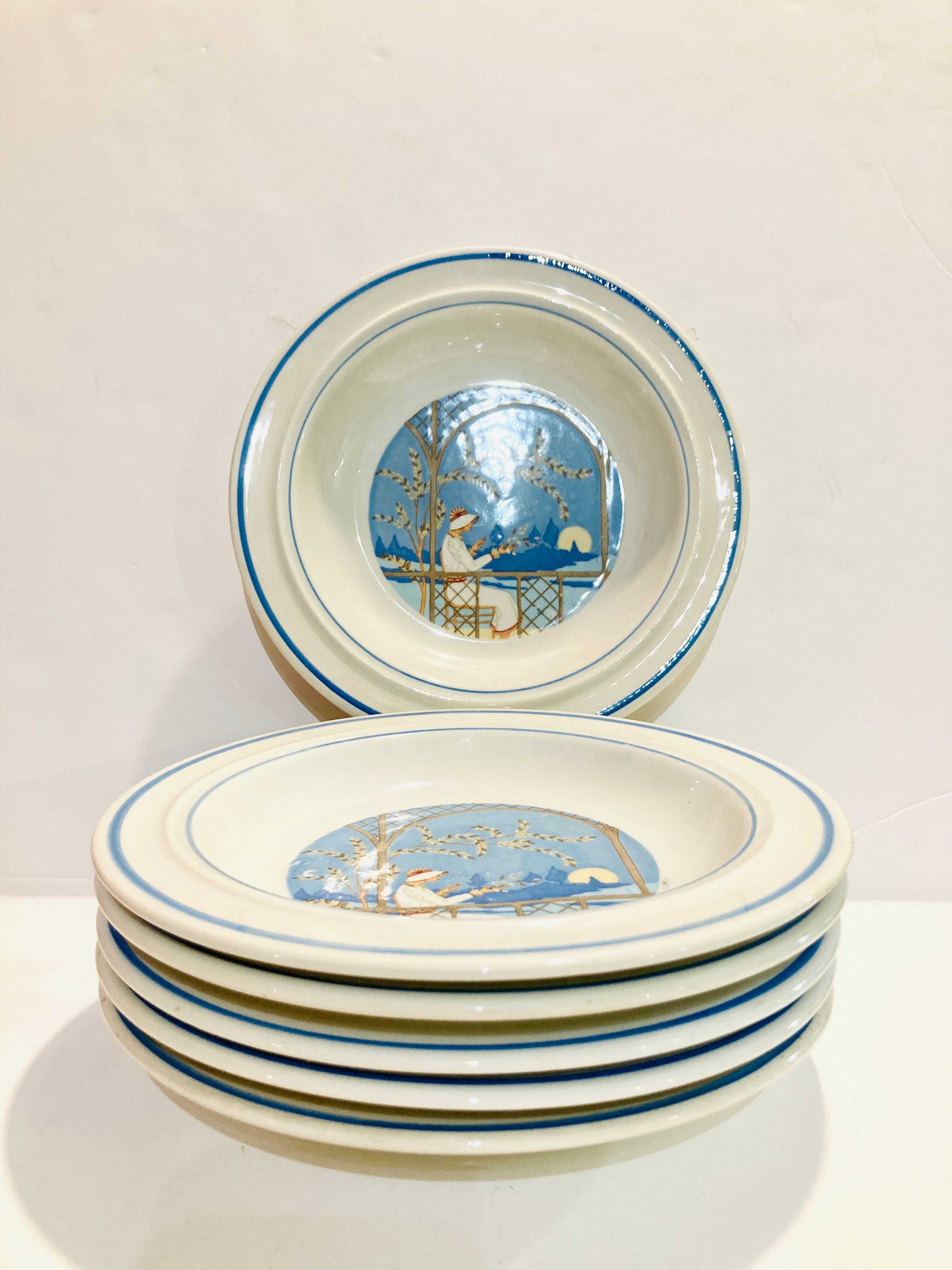 X6 hollow plates with blue pattern san marciano ceramiche- retro-kitchen- vintage