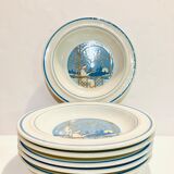 X6 assiettes creuses à motif bleu san marciano ceramiche- retro-cuisine- vintage