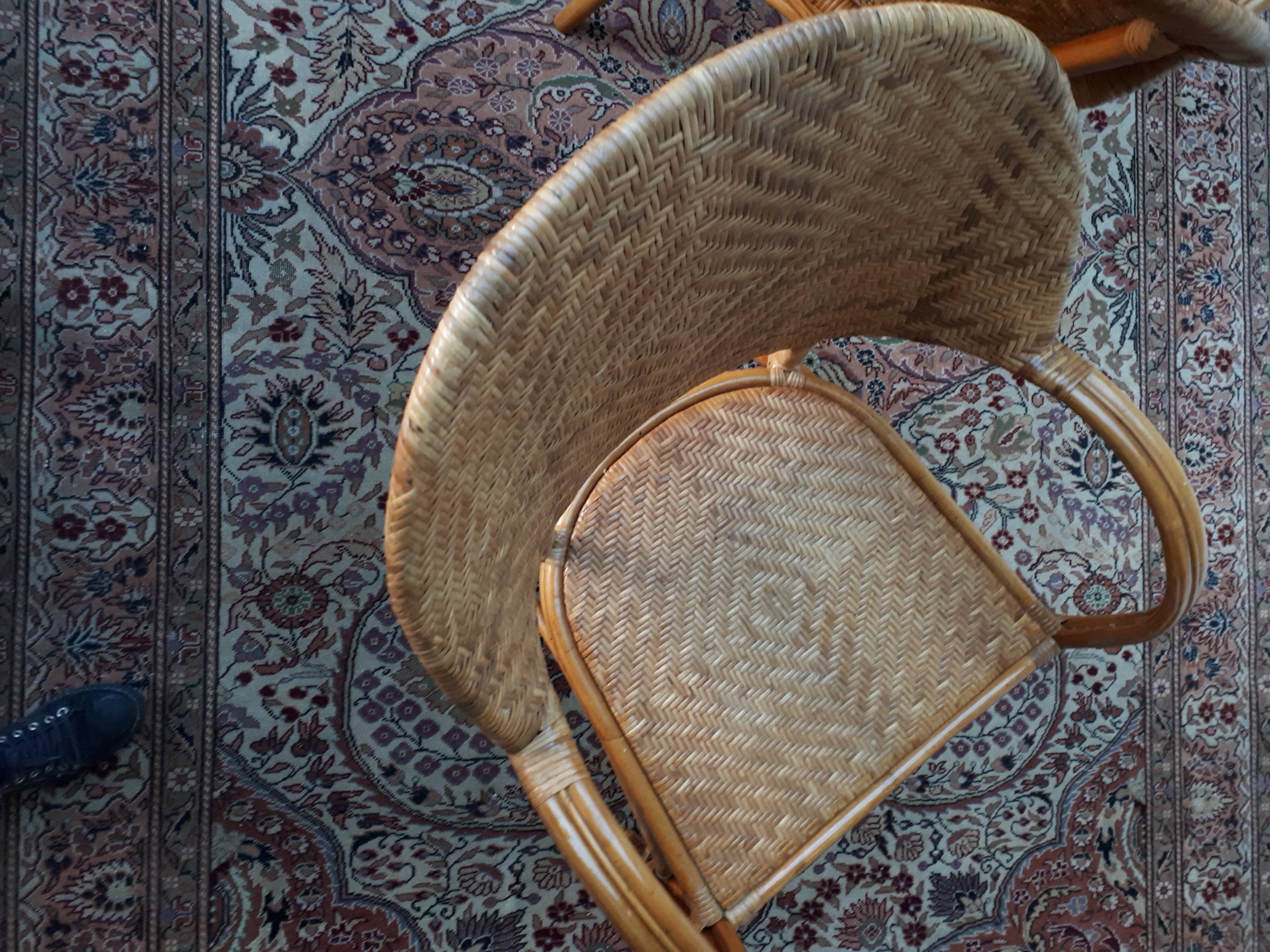 Pair of armchairs in braided rattan 70s
