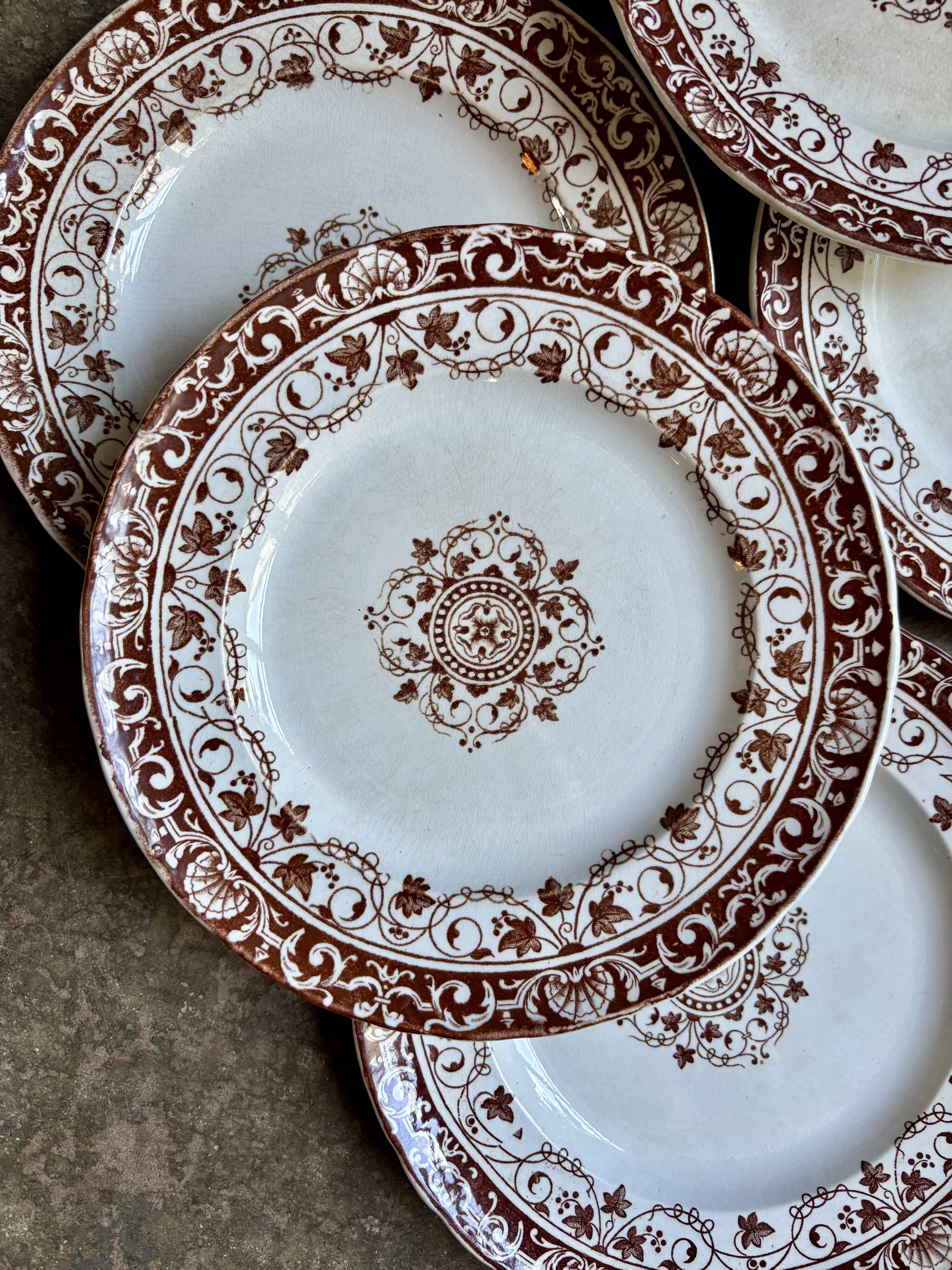 6 Jules Vieillard dessert plates in iron earth, "Louis XV" service