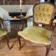 Cabriolets or Bergère armchairs Louis XV style in light green upholstered velvet