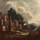 Old painting of landscape and figures, oil on canvas, 18th century.