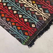 Old Turkish kilim runner 377x77 cm, shabby, vintage kelim red black 2492