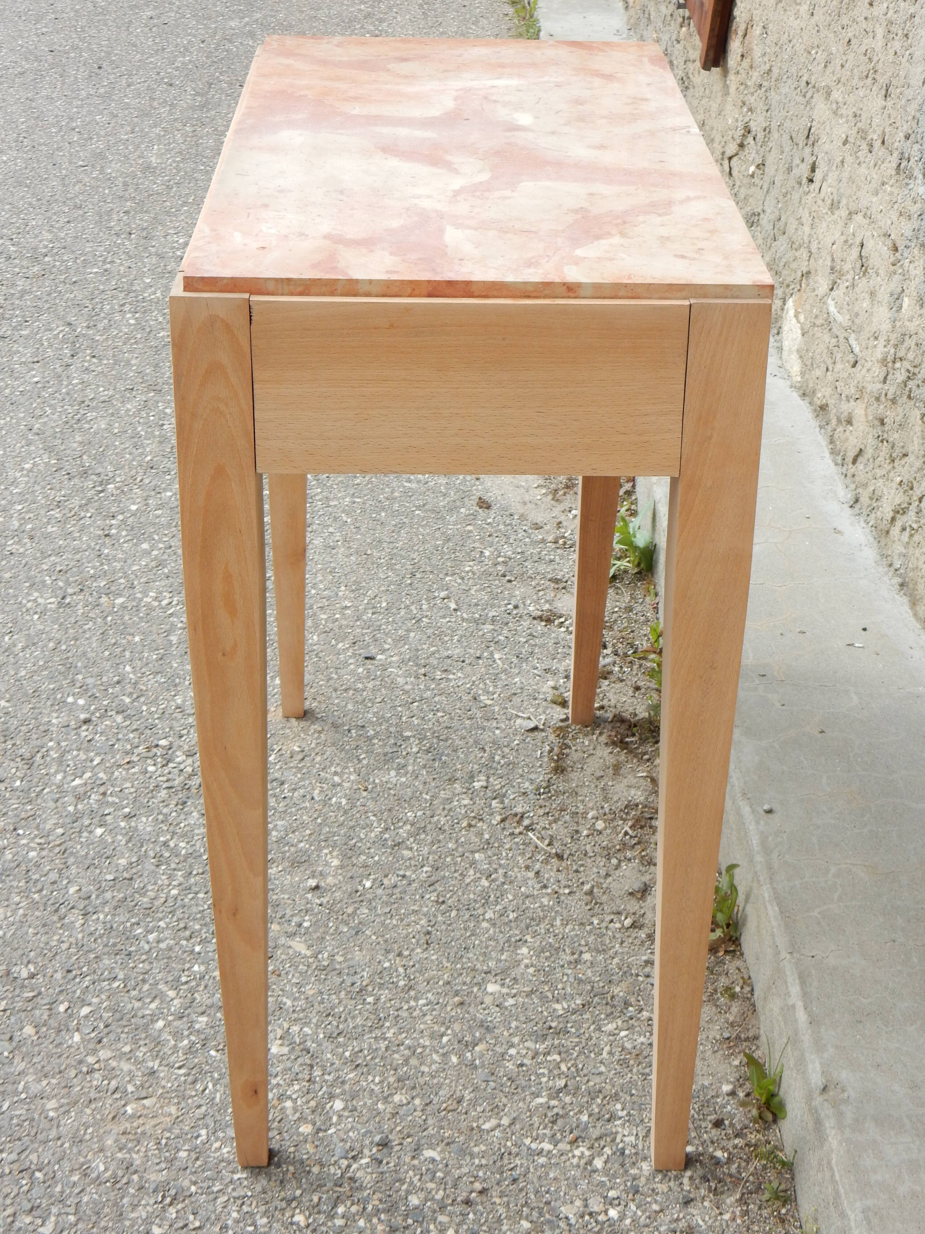 Ancienne console Art Déco - Hêtre et marbre rose - Table d'appoint