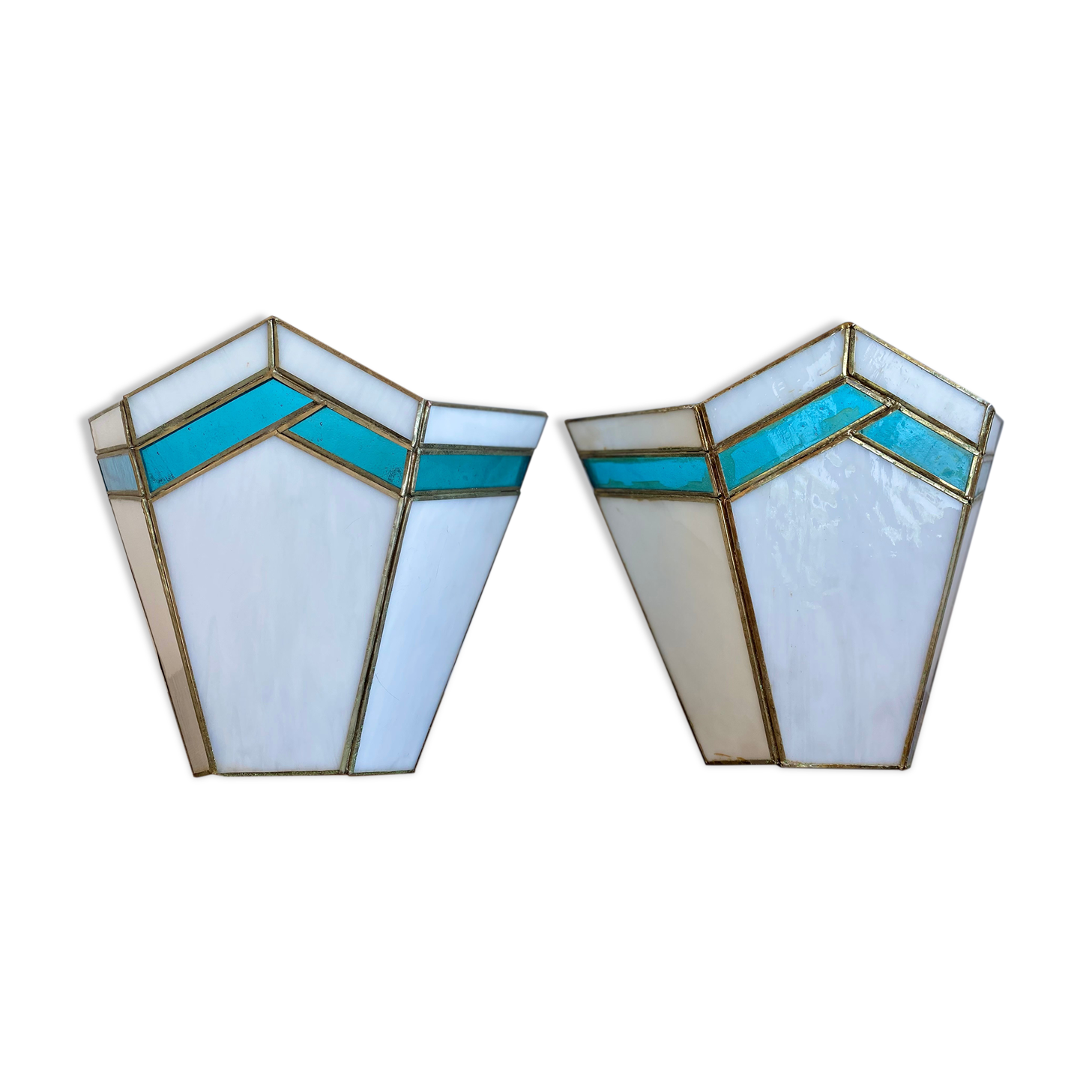Pair of art deco wall lamps in glass paste
