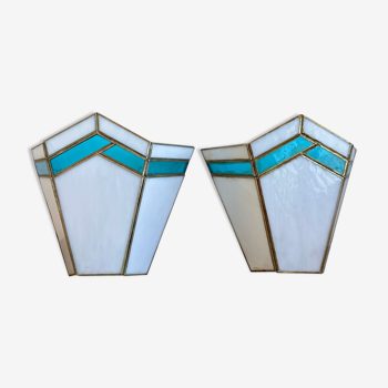 Pair of art deco wall lamps in glass paste