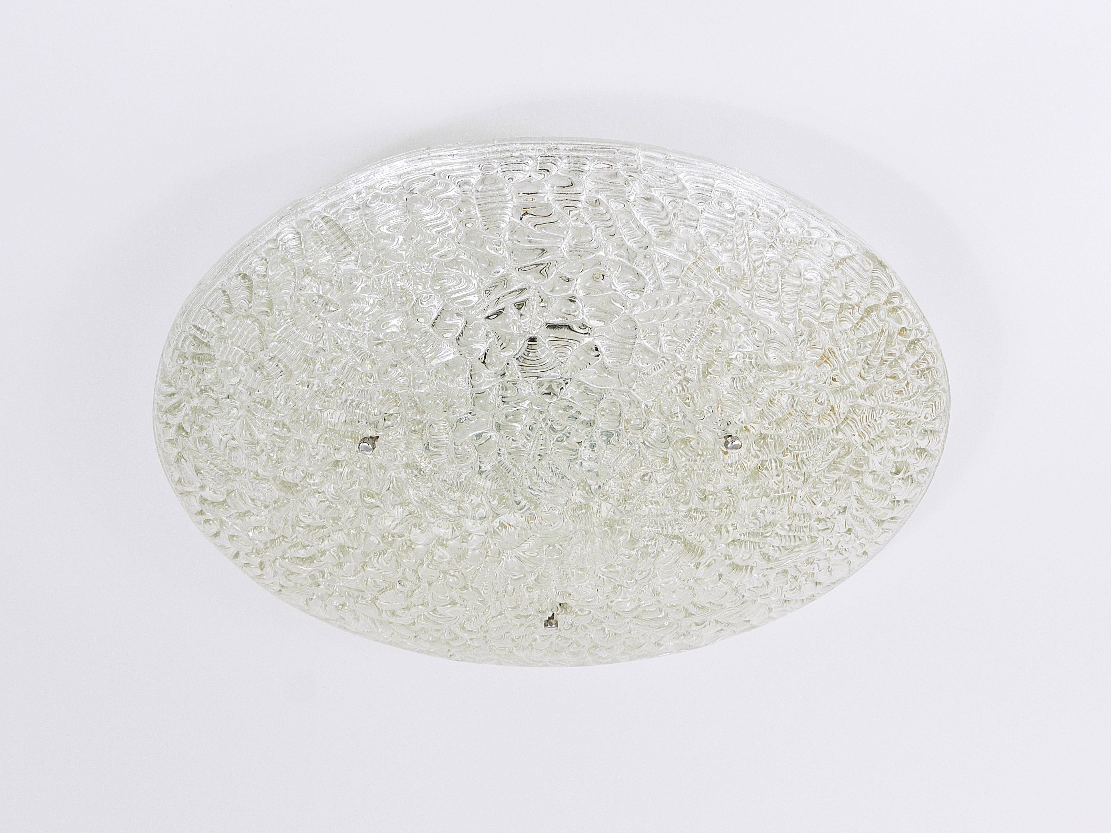 Round textured glass ceiling light J. T. Kalmar mid-century, Austria, 1960s