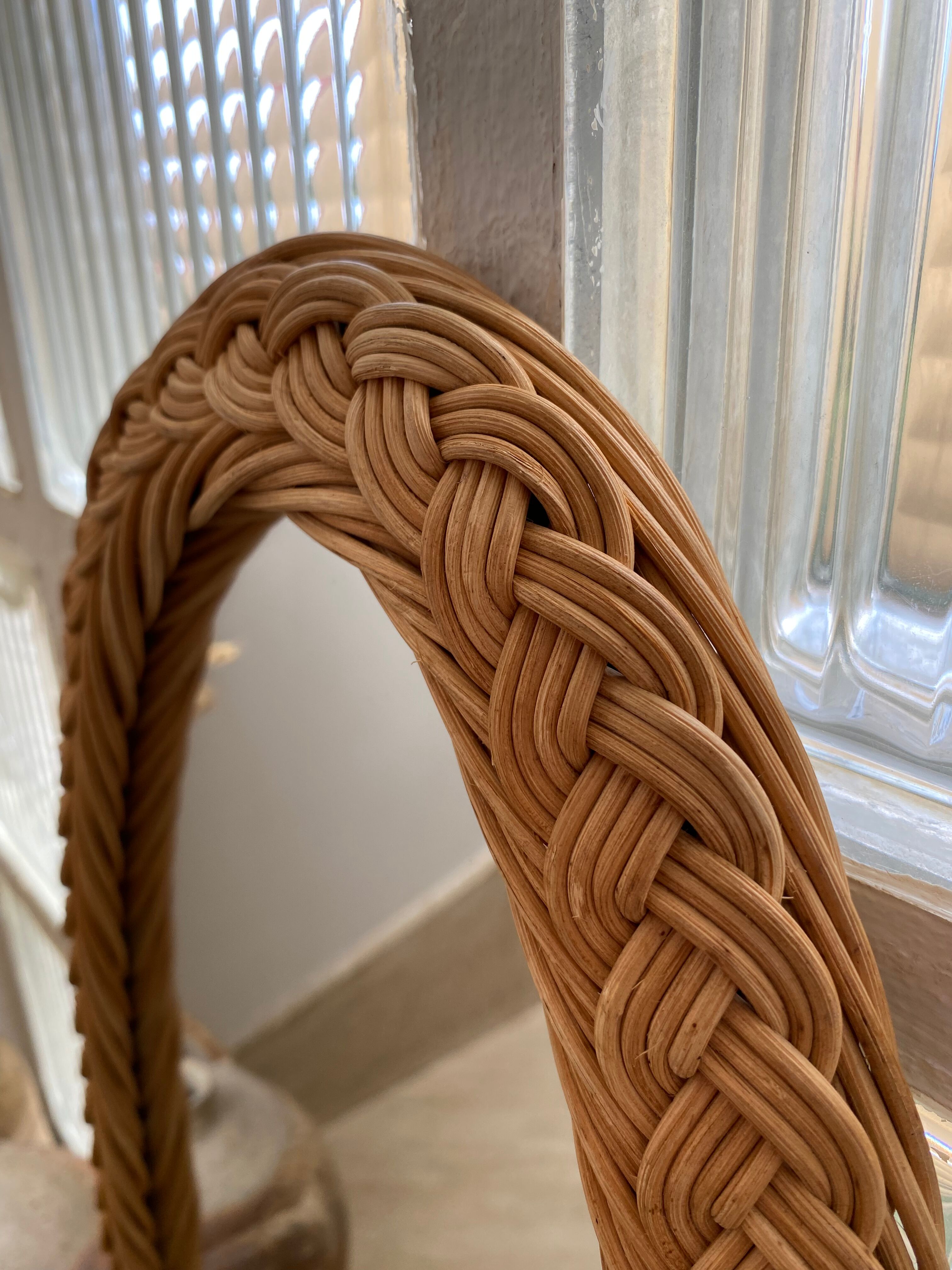 Braided rattan mirror