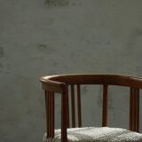 Fauteuil danois Art Nouveau en chêne avec assise rembourrée en laine d'agneau, début 1900