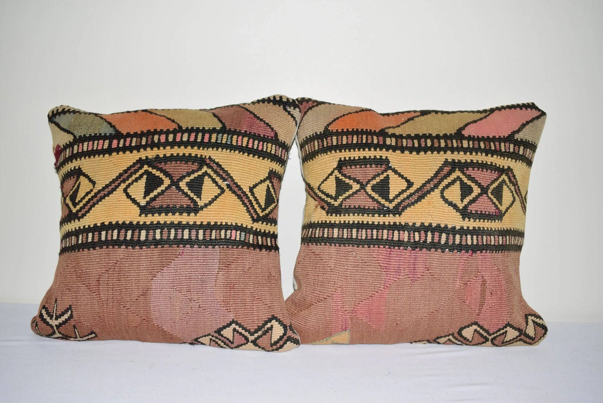 Set of 2 vintage kilim cushion covers 41x41 cm