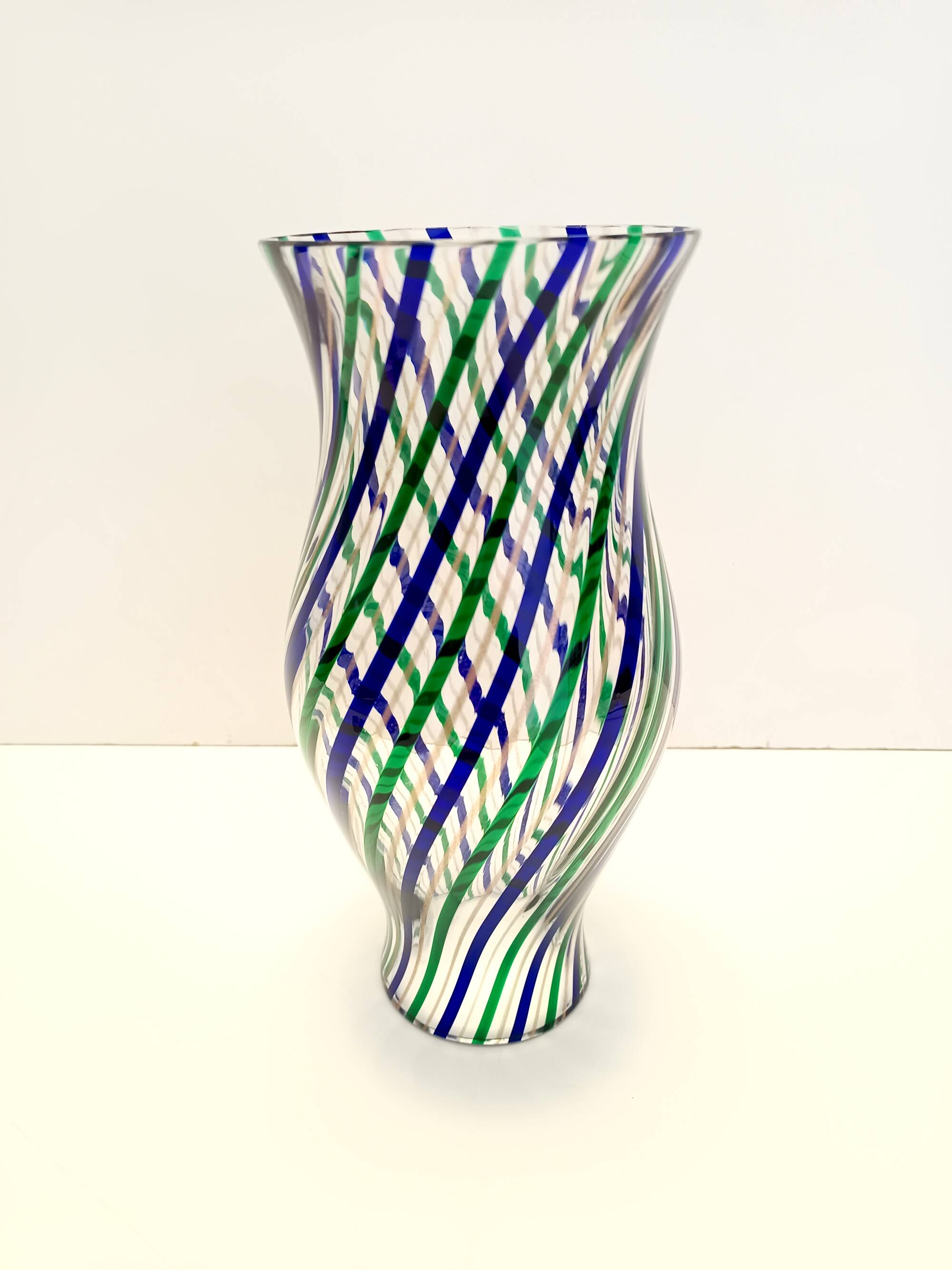 Green, Blue, Bronze and Clear Murano Glass Vase by Irene Paolo, Italy 1990s
