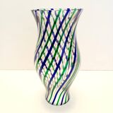 Green, Blue, Bronze and Clear Murano Glass Vase by Irene Paolo, Italy 1990s