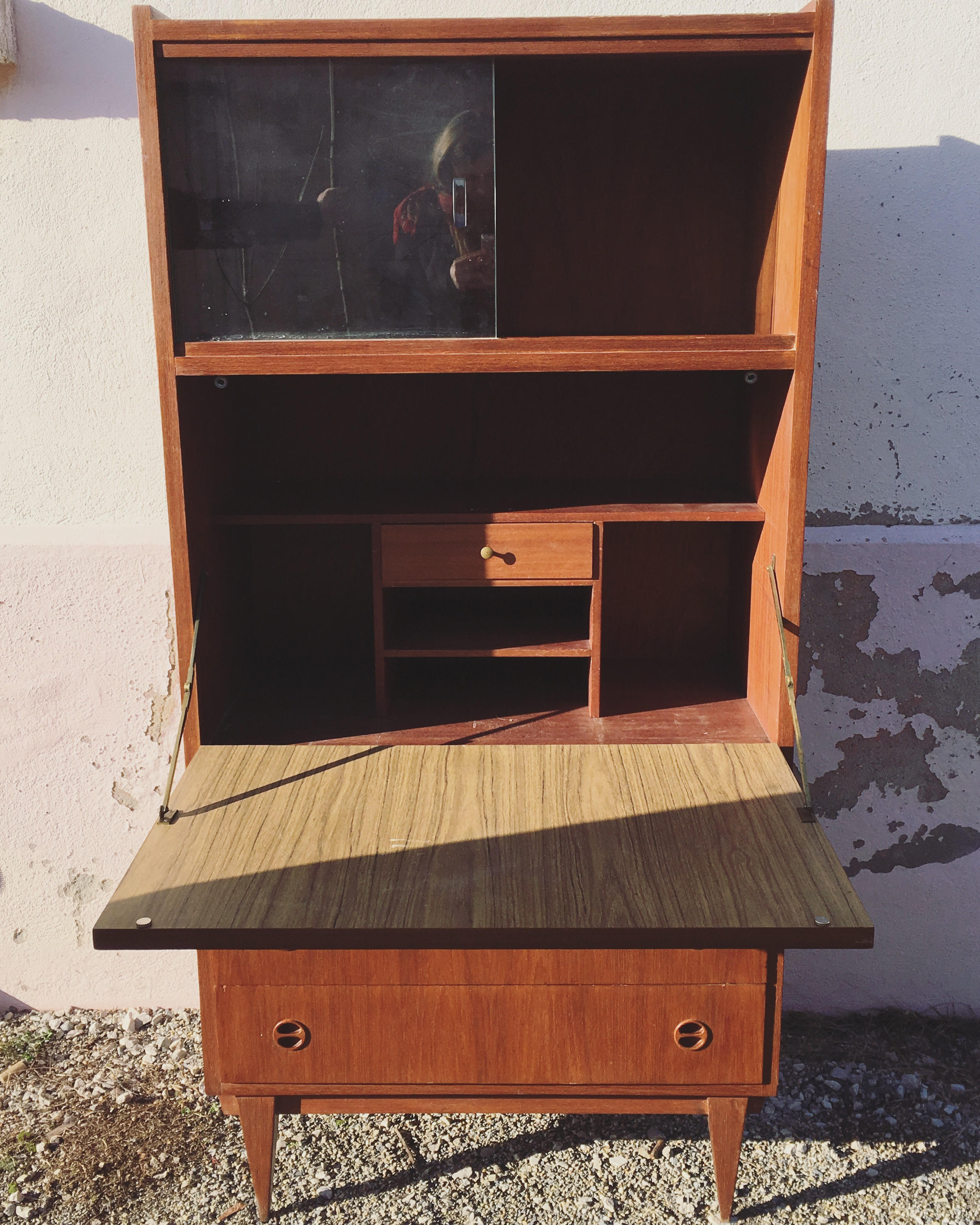 Secretary vintage foot compass veneer wood