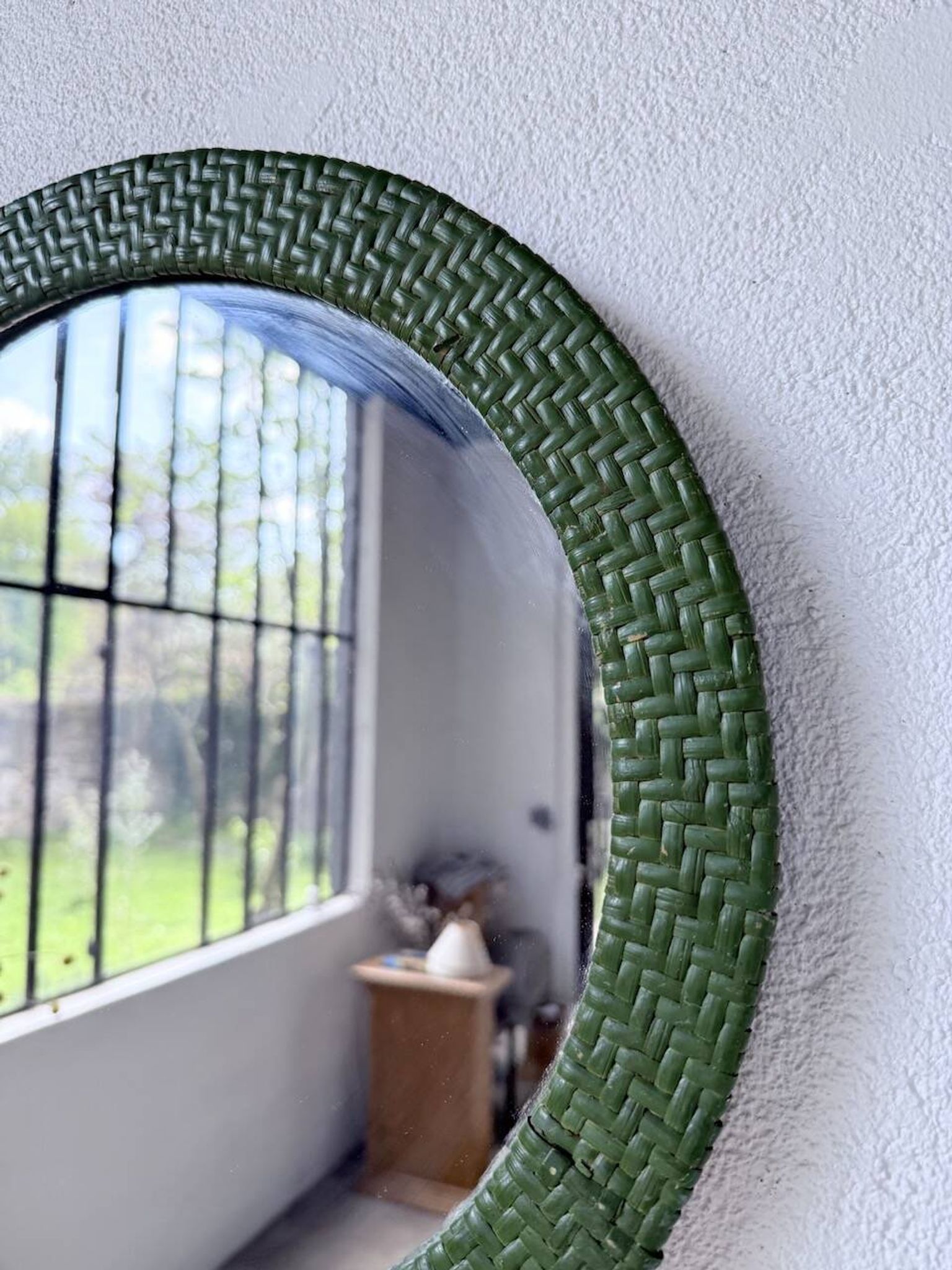 Woven wicker round mirror 1960