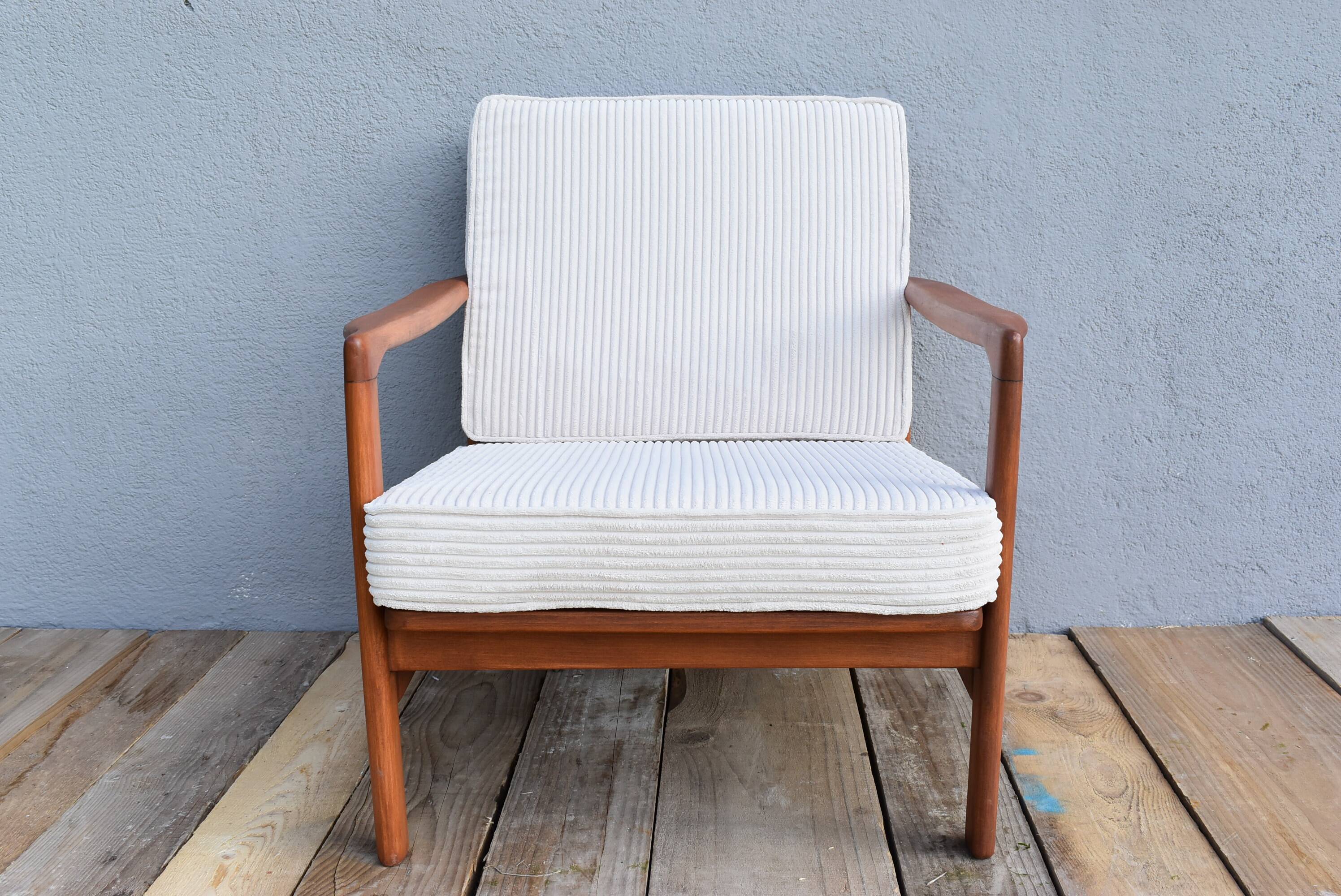 Original Scandinavian armchair, upholstered, beige corduroy, 1960s