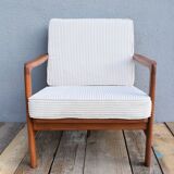 Original Scandinavian armchair, upholstered, beige corduroy, 1960s