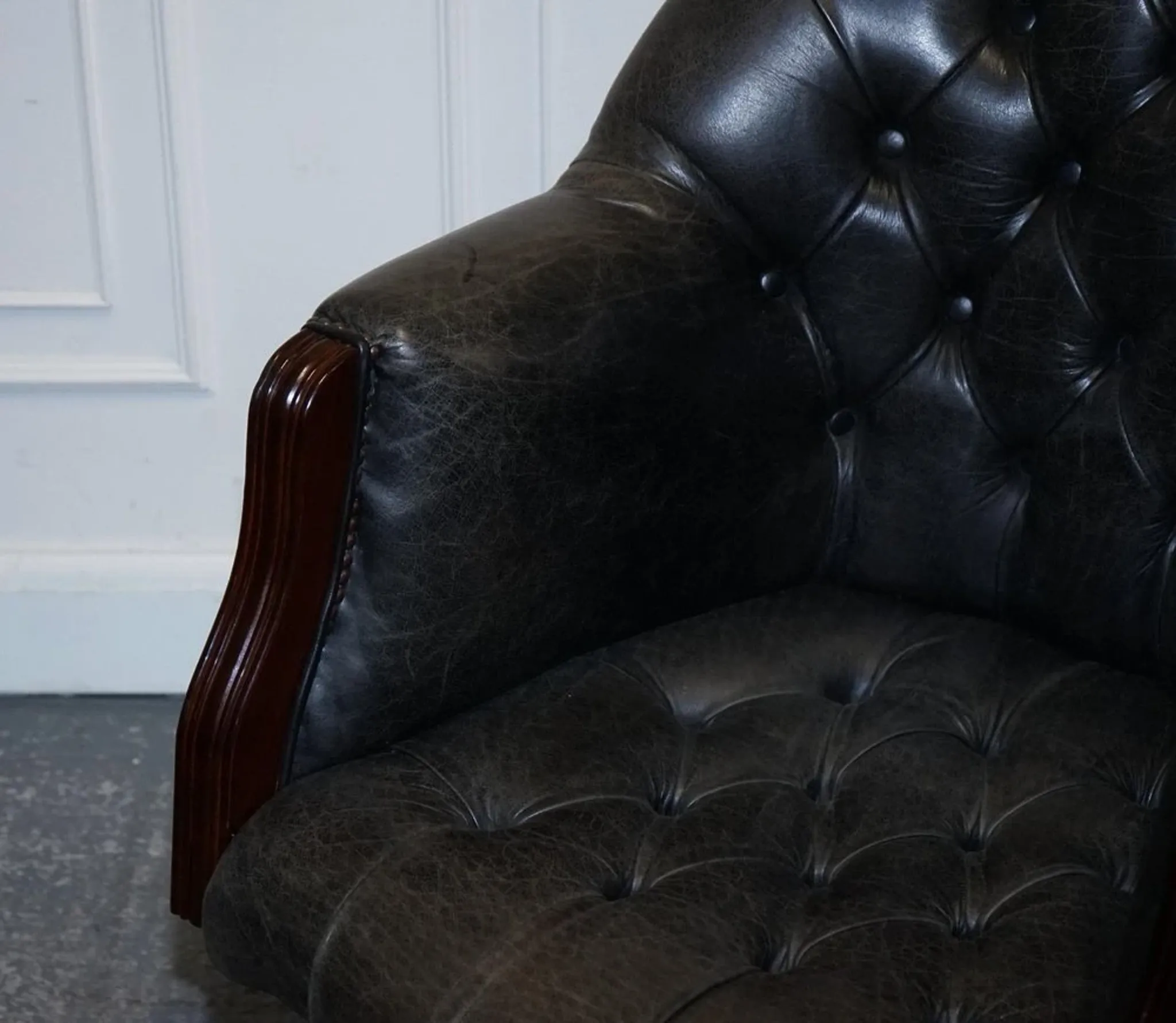 Vintage Chesterfield Chair in Dark Grey Leather