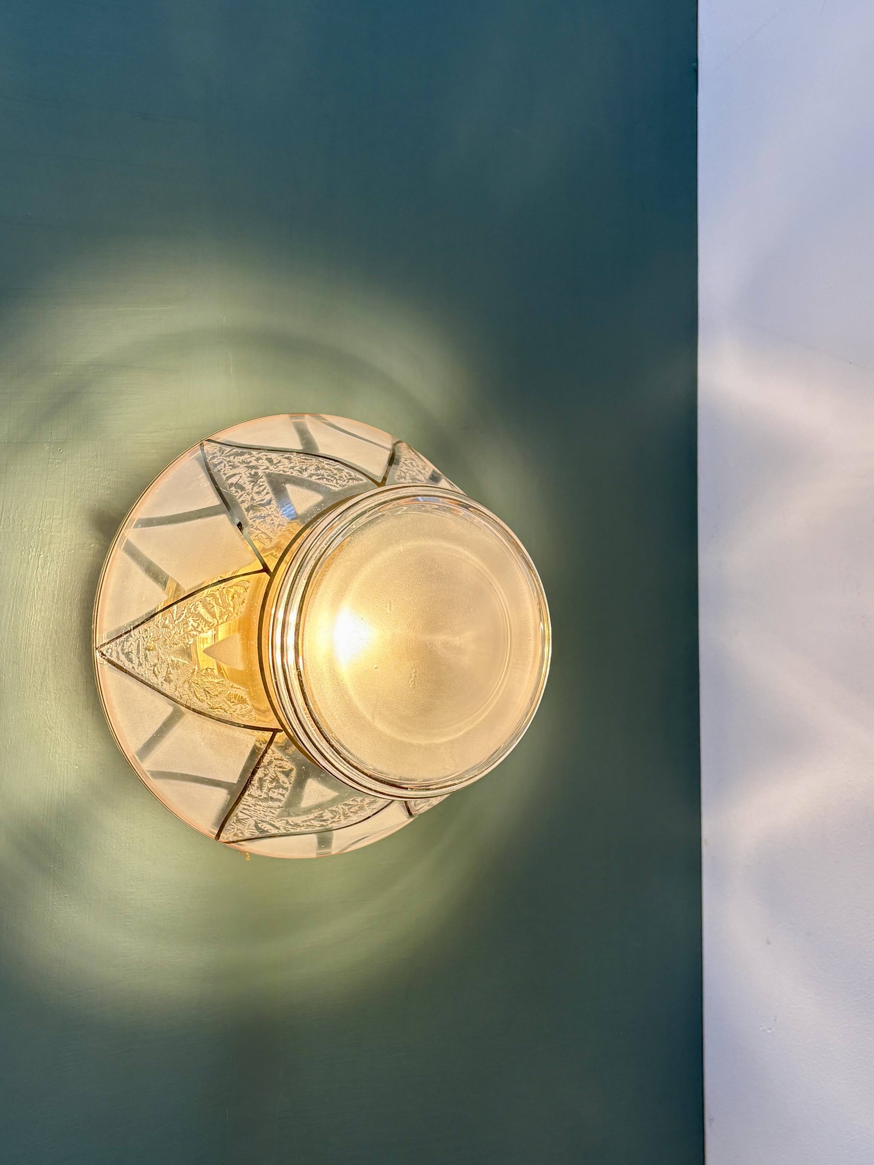 Vintage Art Deco white and gold glass globe wall/ceiling light.