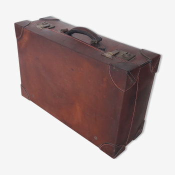 Ancienne valise en cuir - marque au voyage