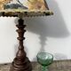 Lampe en bois tourné 70 abat jour fleur vintage