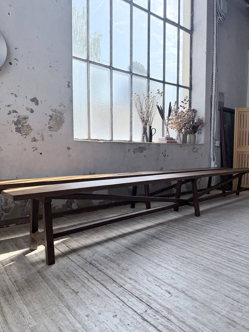 Paire de bancs de ferme chêne 4 mètres