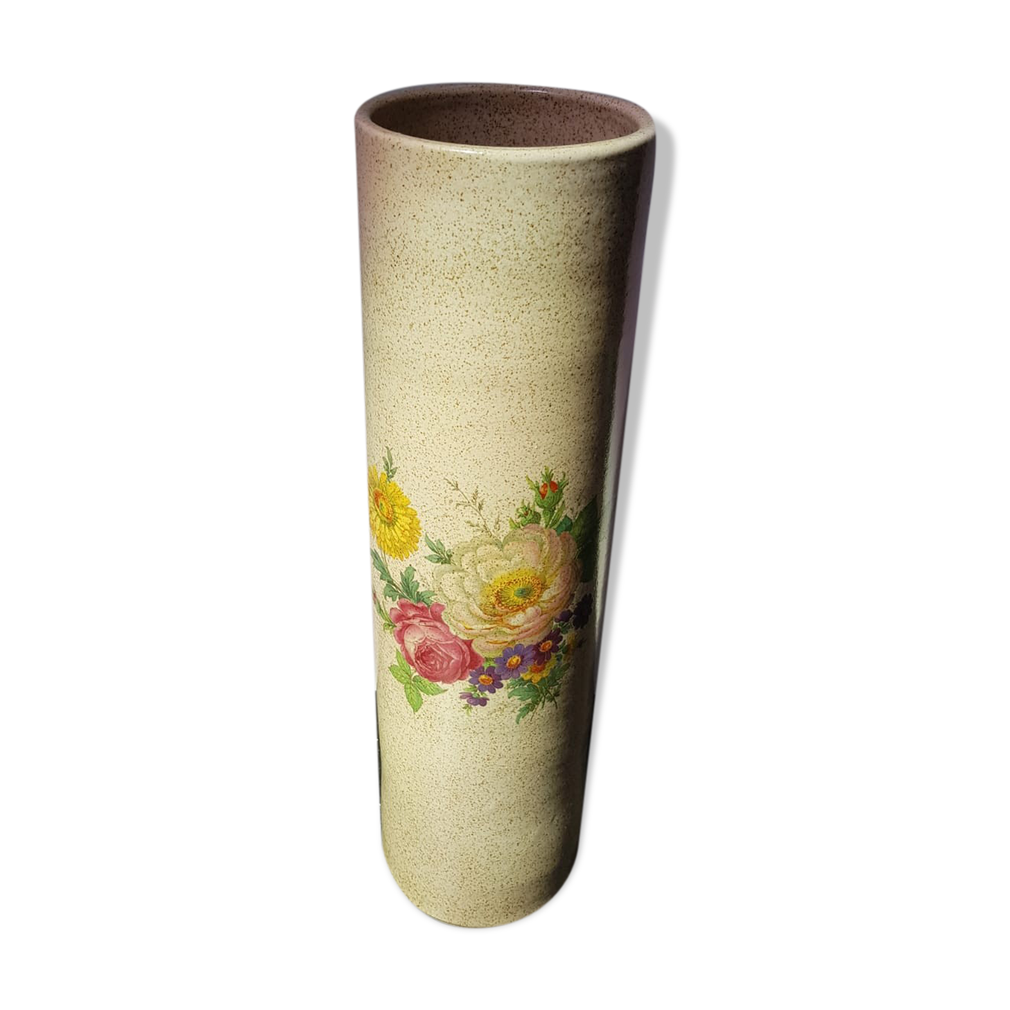 Old Vase Enamelled Sandstone Scroll Painting Decoration Vintage Flowers