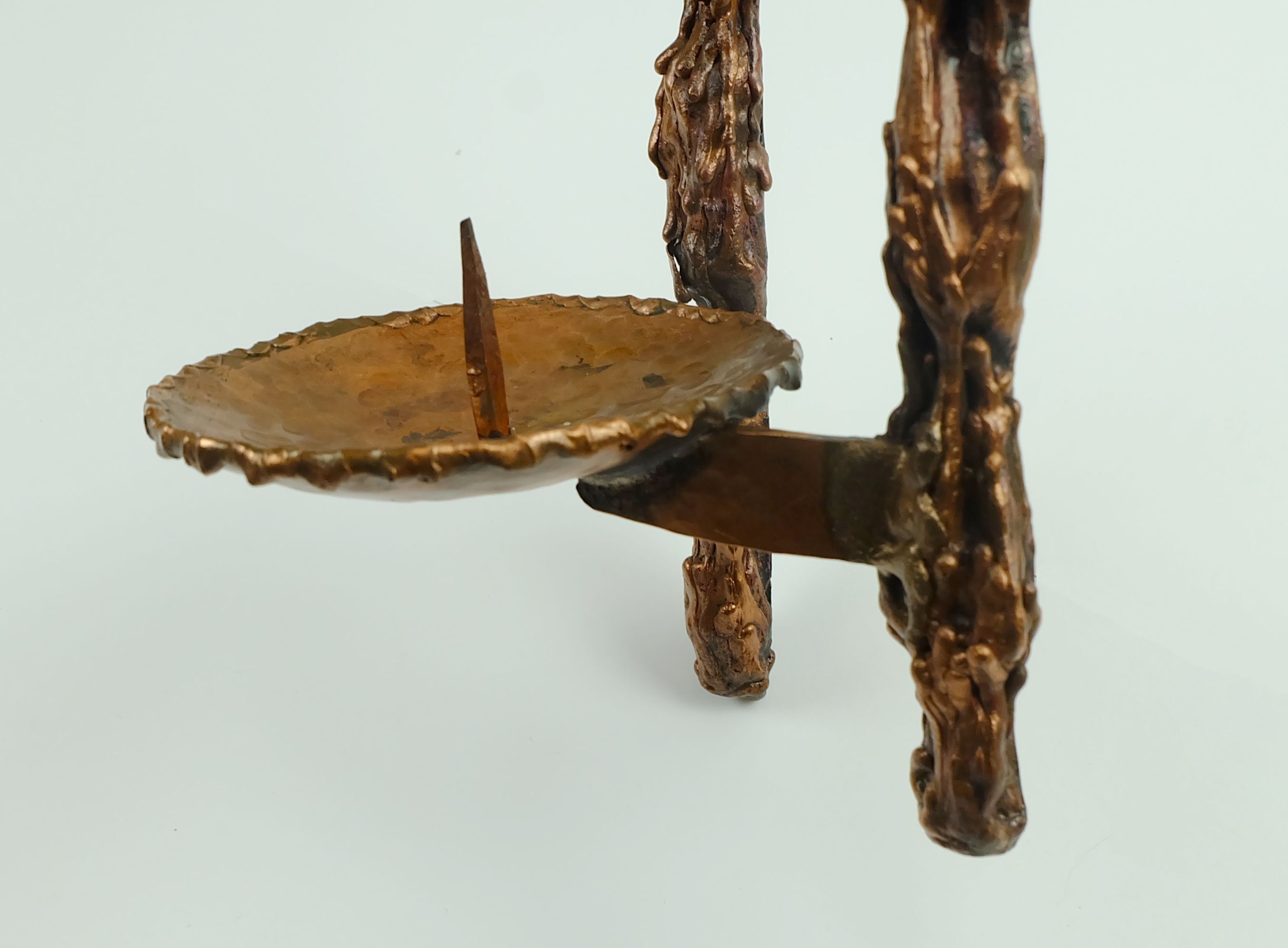 Heavy wall candle holder solid copper 1960s dramatic brutalist style